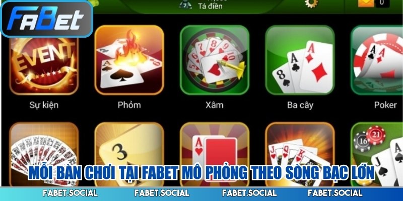 Mỗi bàn chơi tại FABET mô phỏng theo sòng bạc lớn